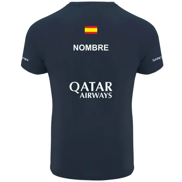 Camiseta de pádel azul marino personalizada, vista de espalda