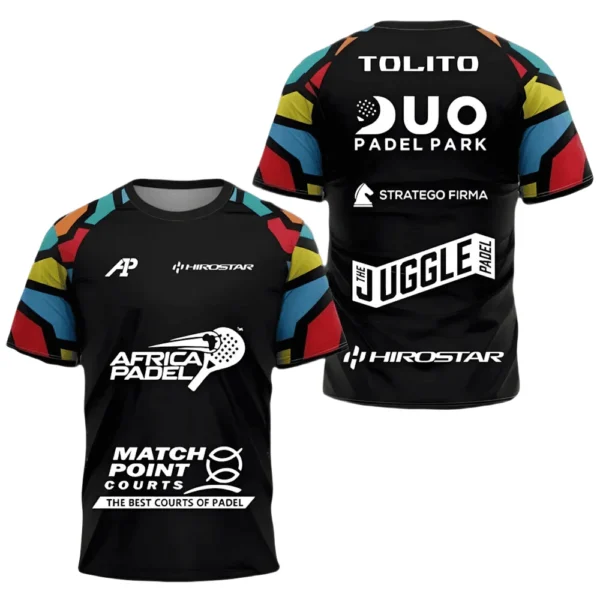 Camiseta Tolito Aguirre · ATP, negra con colores Camiseta Tolito Aguirre · ATP, negra con colores