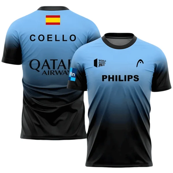 Camiseta Arturo Coello · World Padel Tour, azul y negra
