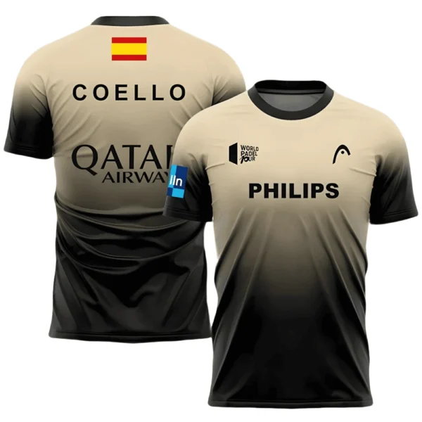 Camiseta Arturo Coello · World Padel Tour, marrón y negra