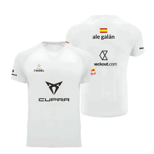Camiseta Ale Galán Premier Padel, color Blanca clásica, vista delantera y trasera Camiseta Ale Galán Premier Padel, color Blanca clásica, vista delantera y trasera