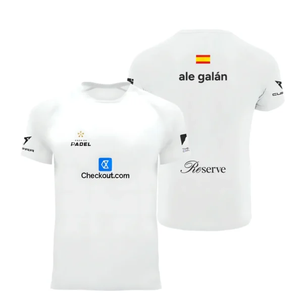 Camiseta Ale Galán Premier Padel, color Blanca 2025, vista delantera y trasera Camiseta Ale Galán Premier Padel, color Blanca 2025, vista delantera y trasera
