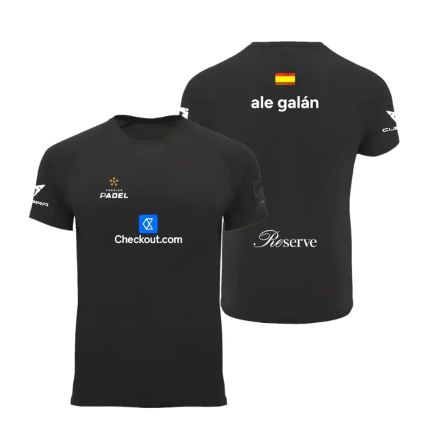 Camiseta Ale Galán Premier Padel, color Negra 2025, vista delantera y trasera Camiseta Ale Galán Premier Padel, color Negra 2025, vista delantera y trasera