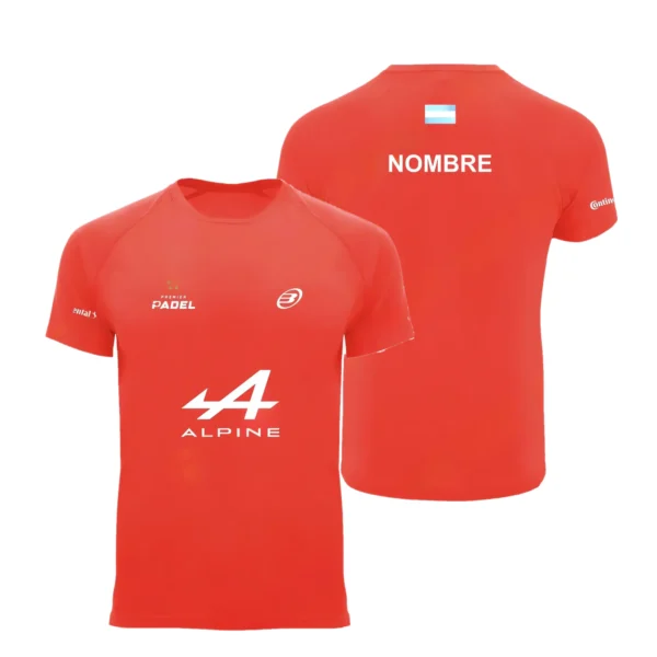 Camiseta Federico Chingotto Personalizada, color Coral, vista delantera y trasera Camiseta Federico Chingotto Personalizada, color Coral, vista delantera y trasera