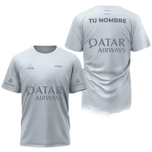 Camiseta de pádel de Agustín Tapia personalizada, color gris 2024, delante y detrás con «TU NOMBRE»