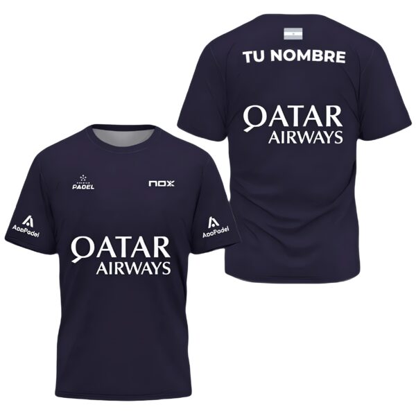 Camiseta de pádel de Agustín Tapia personalizada, color lila 2024, delante y detrás con «TU NOMBRE»