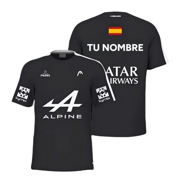 Camiseta de pádel de Arturo Coello personalizada, color negra 2024, delante y detrás con «TU NOMBRE» Camiseta de pádel de Arturo Coello personalizada, color negra 2024, delante y detrás con «TU NOMBRE»