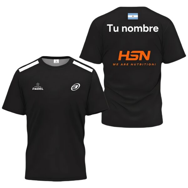Camiseta de pádel de Federico Chingotto personalizada, color negra 2024, delante y detrás con «TU NOMBRE» Camiseta de pádel de Federico Chingotto personalizada, color negra 2024, delante y detrás con «TU NOMBRE»