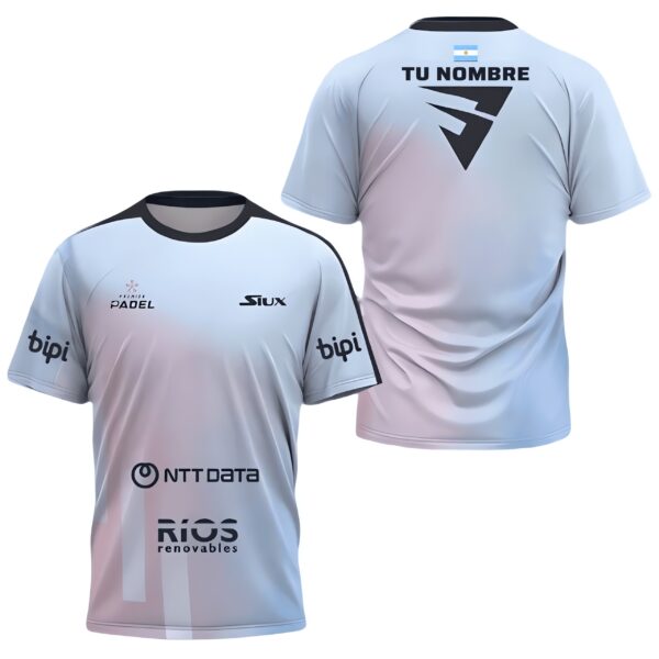 Camiseta de pádel de Franco Stupaczuk personalizada, color multicolor 2024, delante y detrás con «TU NOMBRE»