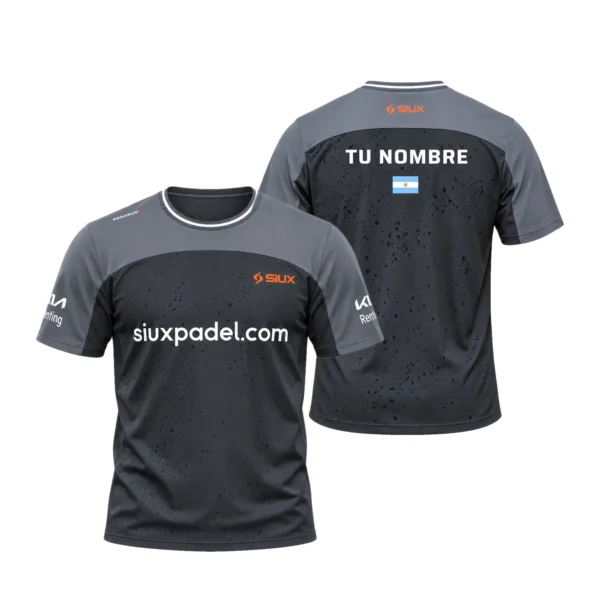 Camiseta Álex Chozas Personalizada, color Gris y negra, vista delantera y trasera Camiseta Álex Chozas Personalizada, color Gris y negra, vista delantera y trasera