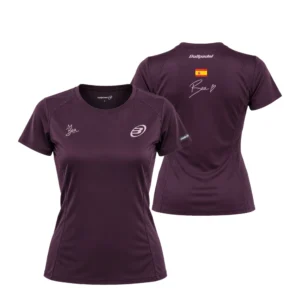Camiseta Bea González Premier Padel, color Ciruela, vista delantera y trasera