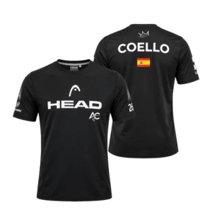 Camiseta Arturo Coello Premier Padel, color Negra 2026, vista delantera y trasera