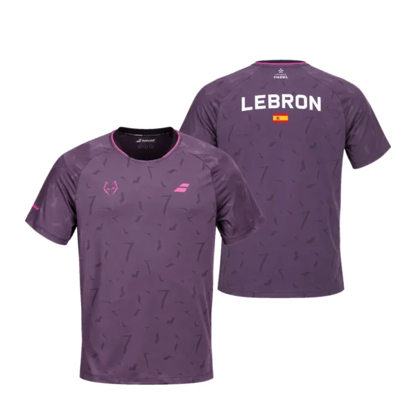 Camiseta Juan Lebrón Premier Padel, color Morada, vista delantera y trasera Camiseta Juan Lebrón Premier Padel, color Morada, vista delantera y trasera