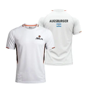 Camiseta Leo Augsburger Premier Padel, color Blanca, vista delantera y trasera