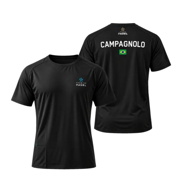 Camiseta Lucas Campagnolo Premier Padel, color Negra, vista delantera y trasera Camiseta Lucas Campagnolo Premier Padel, color Negra, vista delantera y trasera