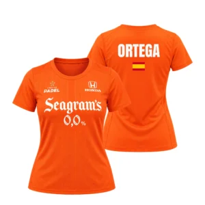 Camiseta Marta Ortega Premier Padel, color Naranja, vista delantera y trasera
