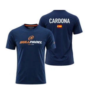 Camiseta Pablo Cardona Premier Padel, color Azul marino, vista delantera y trasera