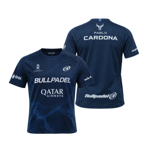 Camiseta Pablo Cardona Premier Padel, color Océano, vista delantera y trasera Camiseta Pablo Cardona Premier Padel, color Océano, vista delantera y trasera